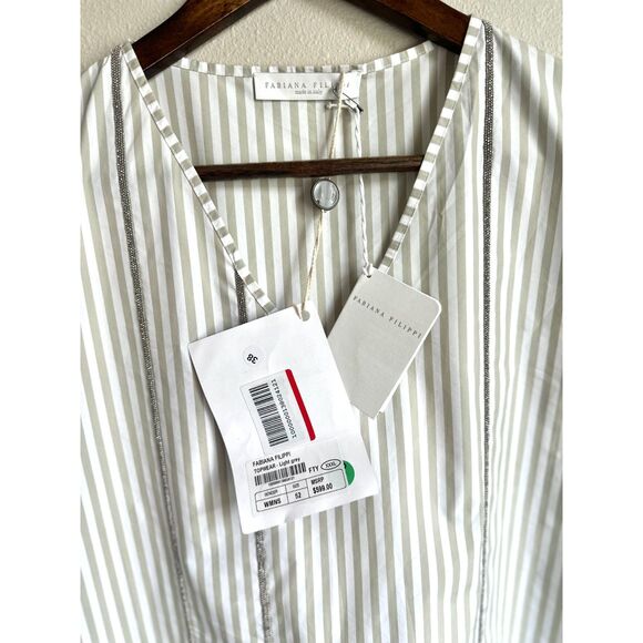 NWT FABIANA FILIPPI Women's White Striped Embellished Sleeveless Tunic Size 3XL - Picture 10 of 10